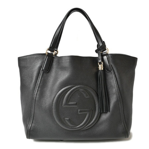 Gucci Soho Interlocking GG Tote Shoulder Bag Black Leather - Picture 1 of 12